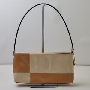 Y2K Vintage Veneto Rectangular Geometric Color Block Tan Ivory Shoulder Bag